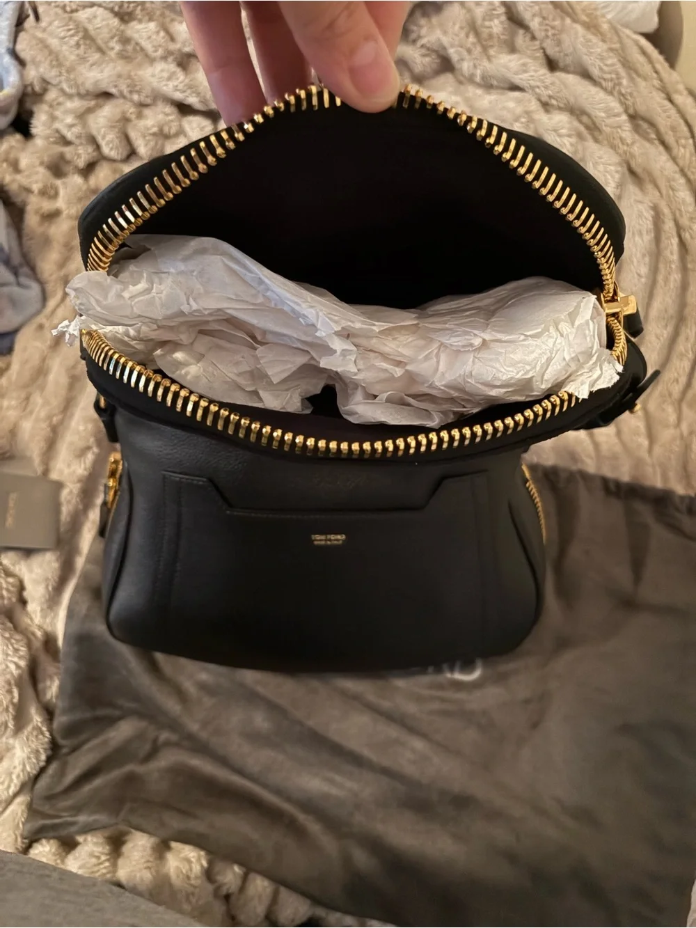 Tom Ford Black Leather Shoulder Bag with Gold-Tone Hardware