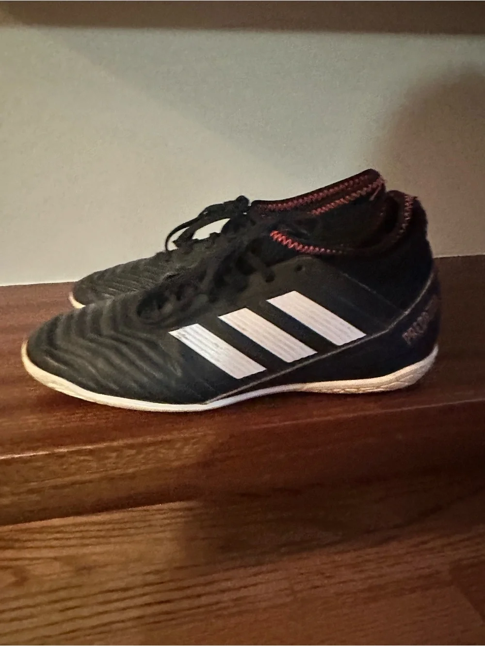 adidas Black White Indoor Soccer Shoes with Red Trim