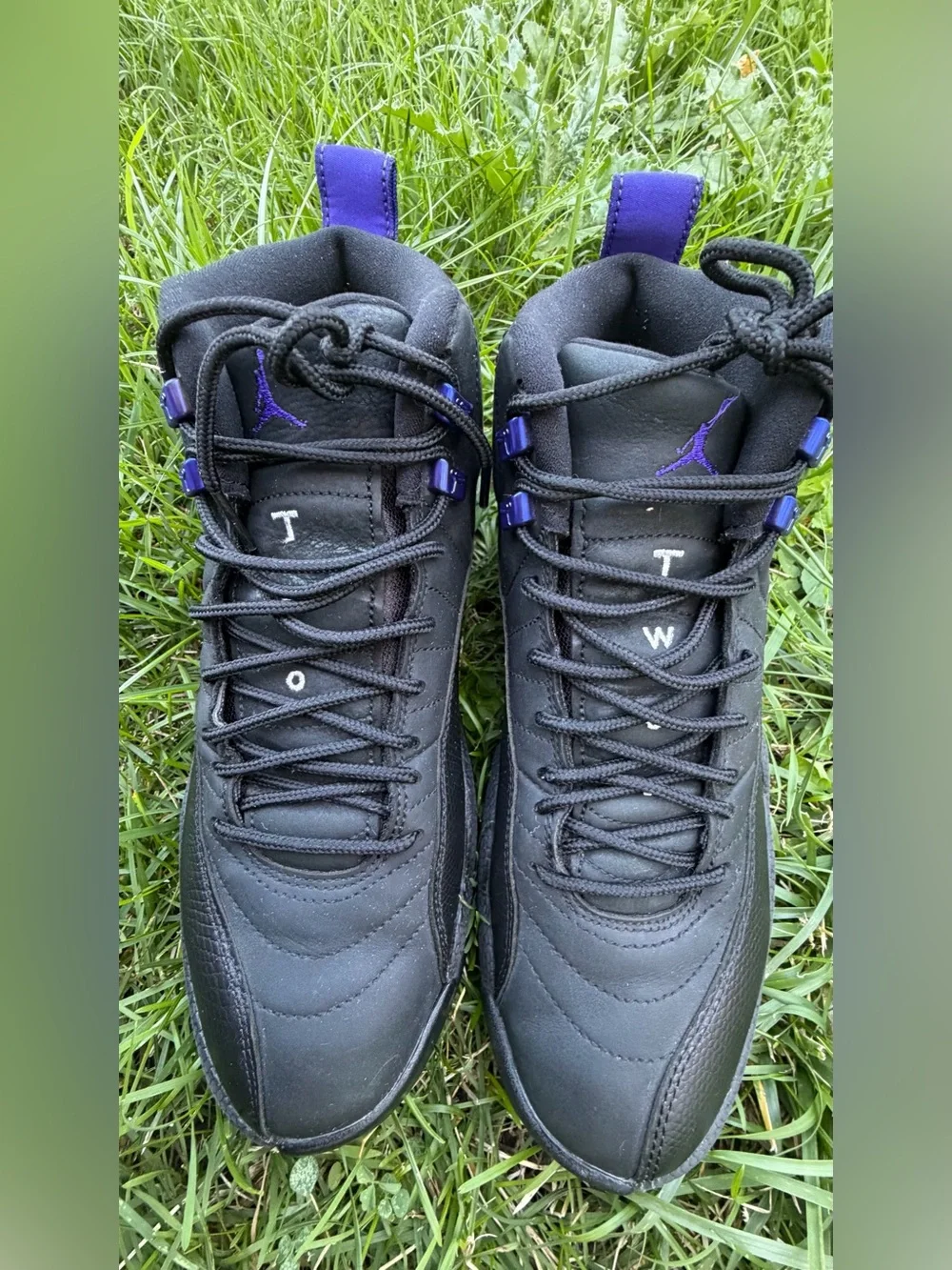 Jordan Men's Black Sneakers with Purple Pull Tabs