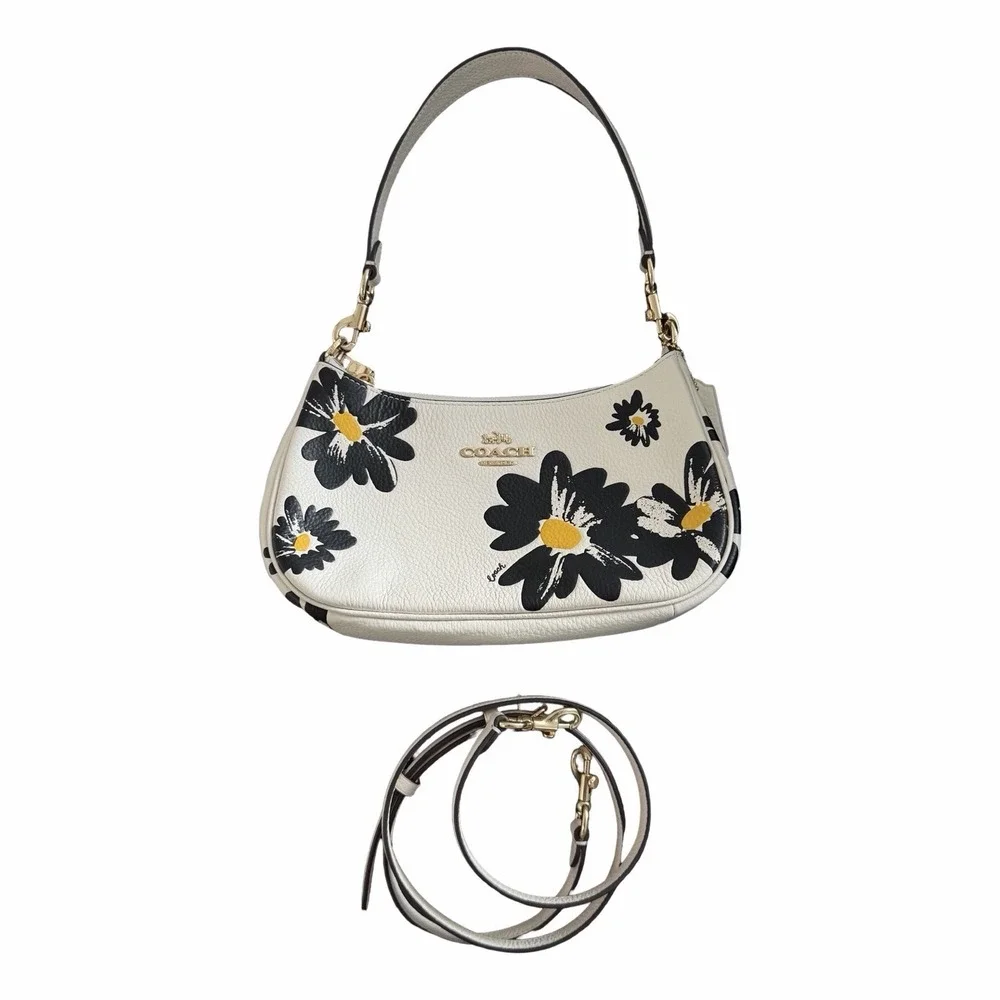 Coach Teri Pebble Leather Shoulder‎ Crossbody Bag Floral Print Chalk Multi CZ587