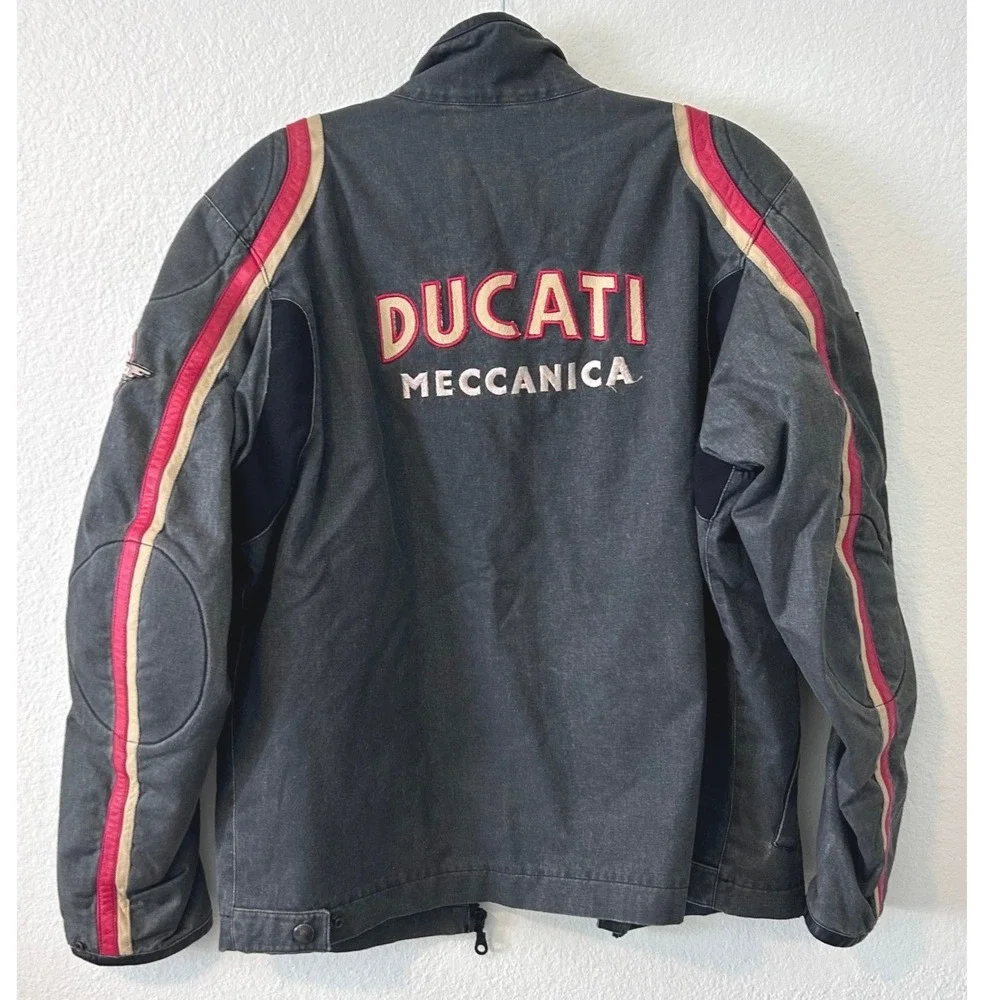 Ducati Meccanica Bologna Motorcycle Jacket Grey Red Stripe Mens XL Vintage Style