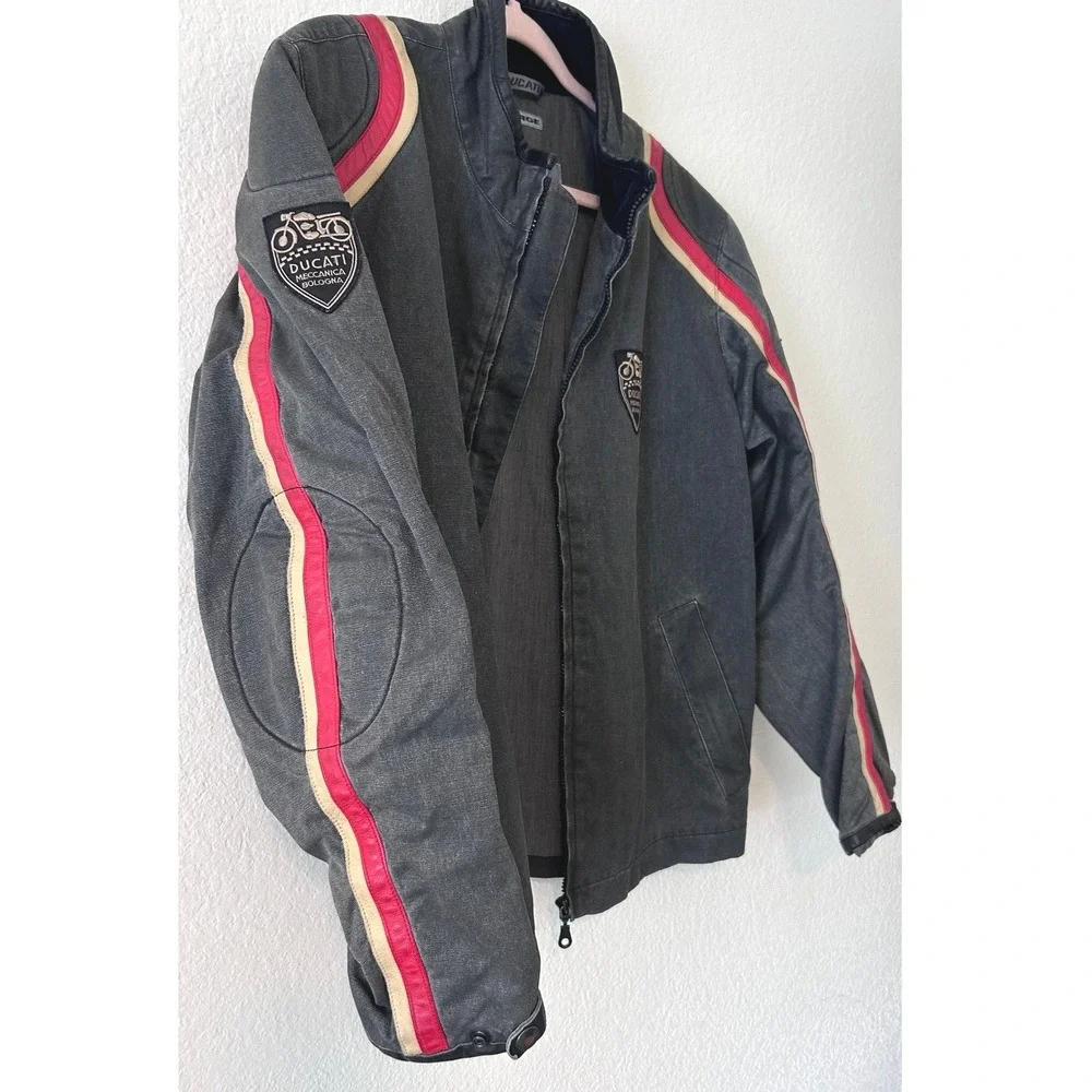 Ducati Meccanica Bologna Motorcycle Jacket Grey Red Stripe Mens XL Vintage Style