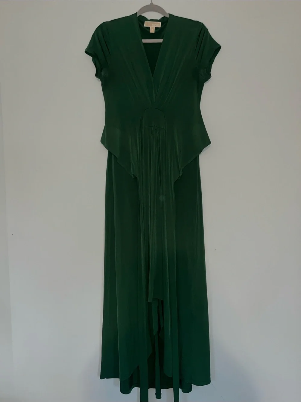 Michael Kors Emerald Green Stretchy Ruffle Wrap Tie Dress