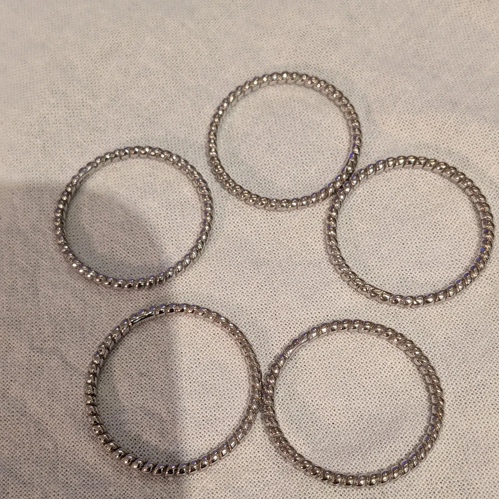 Vintage Set Of 5 Elegant Silver-Toned Women's Stackable Ring Set Size 9