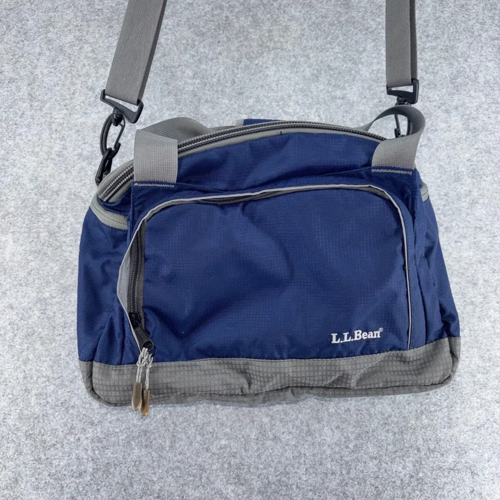 LL Bean Navy Blue Gray Ripstop Nylon Crossbody Shoulder Bag Utility Travel Tote