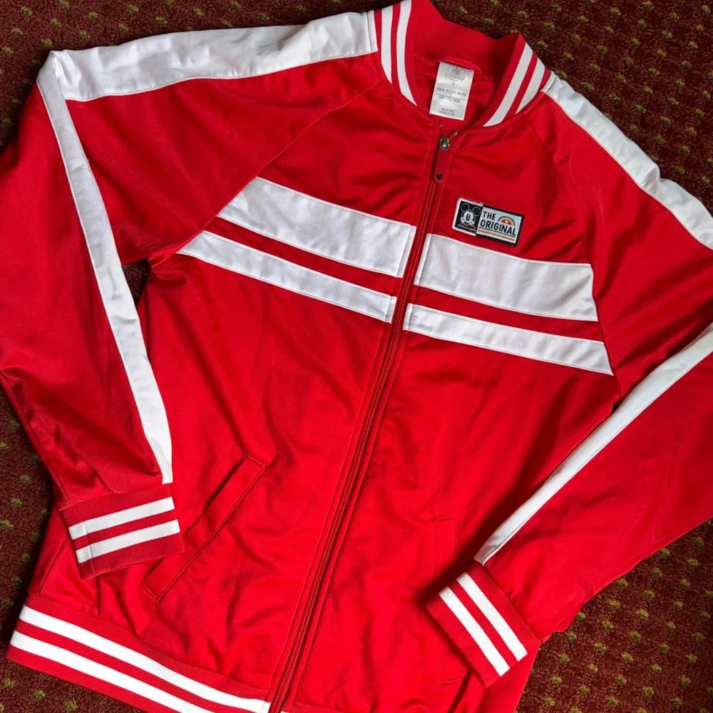 Disney Mickey Mouse Track Jacket Mens S Red Excellent Retro 1928 Burbank Zip Up