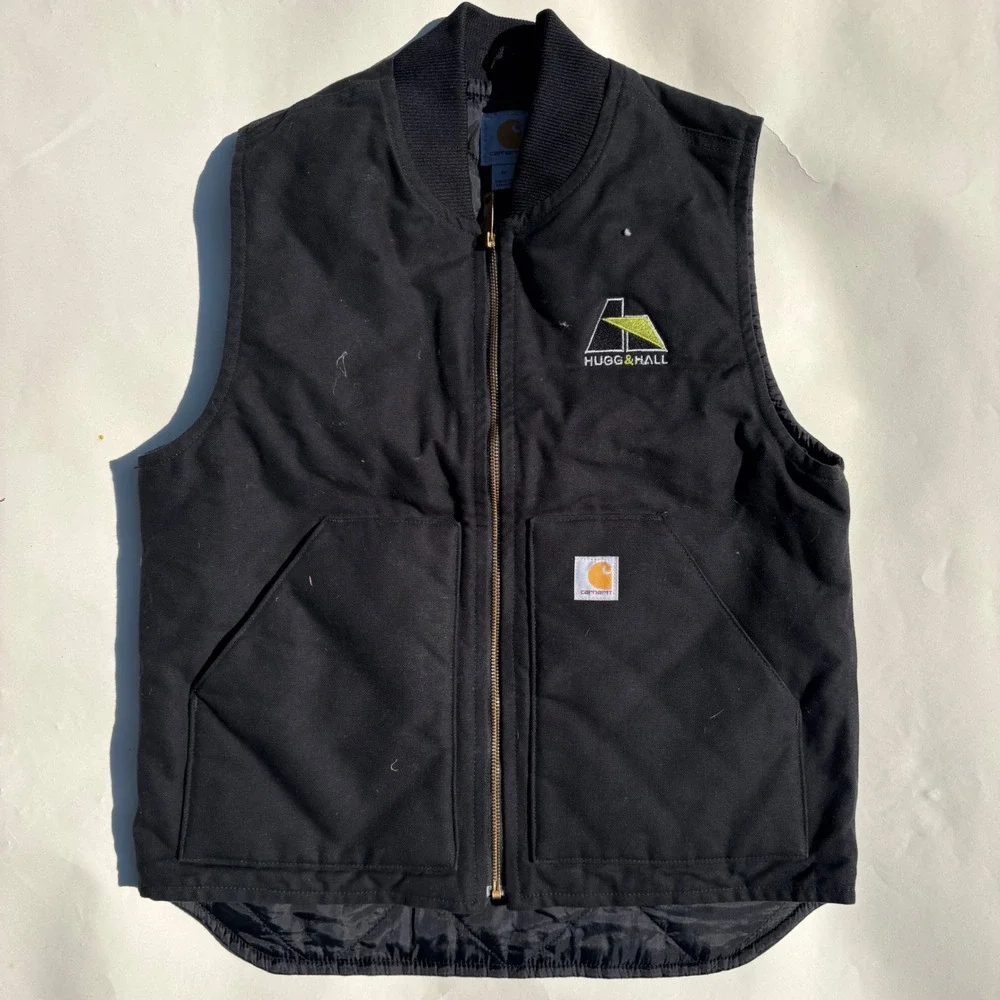 Carhartt Mens V01-BLK Duck Vest Black Canvas Workwear Hugg & Hall Logo Size M