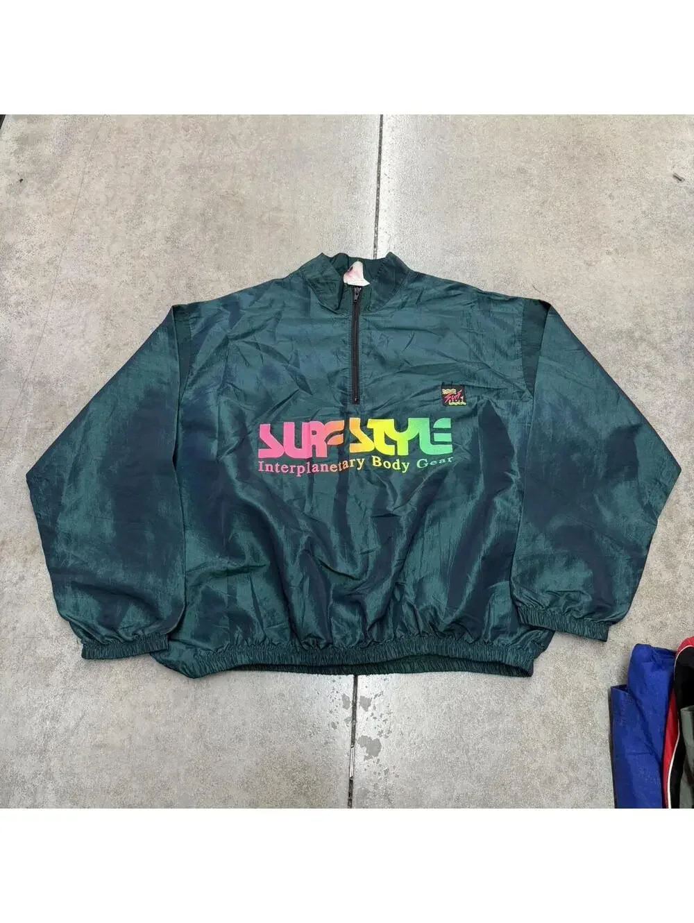 vintage surf style interplanetary body gear green quarter zip windbreaker jacket