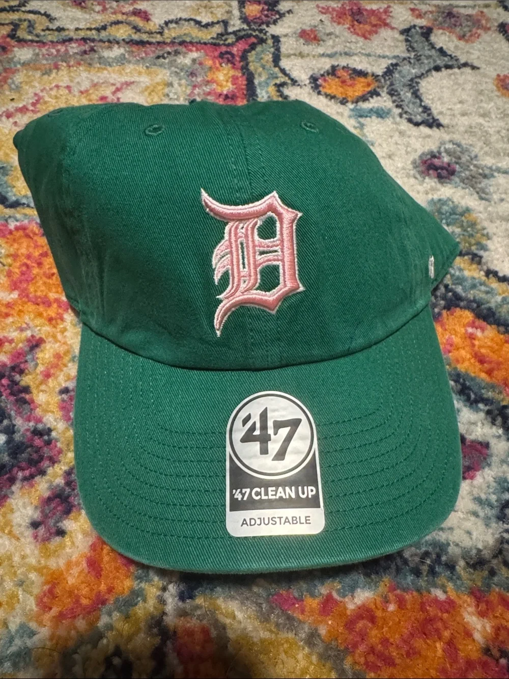 47 Green Baseball Cap with Pink Detroit D Logo