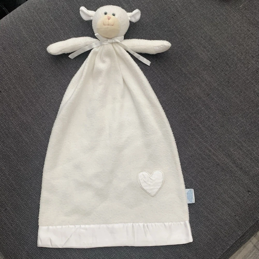 Baby Boyds Collection White Lamb Satin Trim & Heart Security Blanket/Lovey