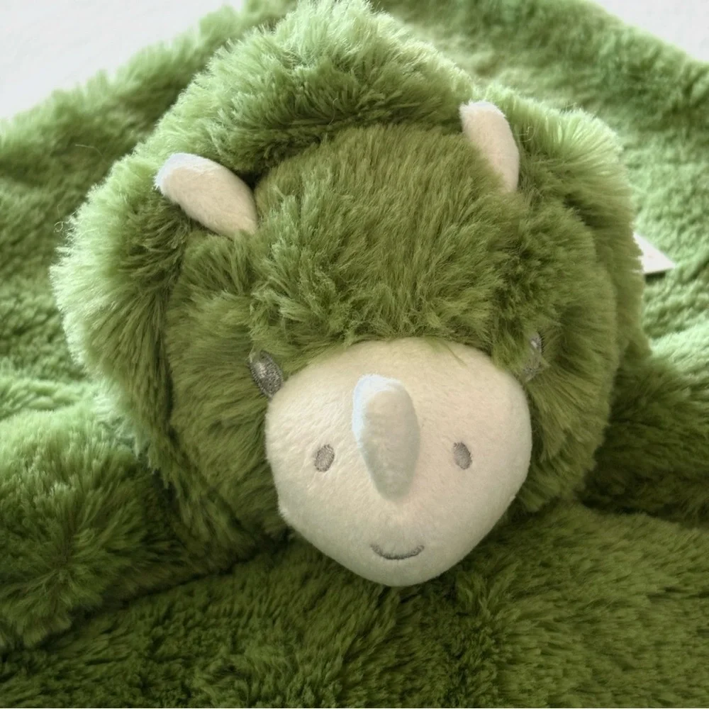 Oobles Green Fuzzy Dino Security Blanket Plush Lovey Rattle Comfort Toy NEW