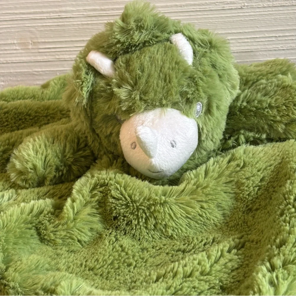 Oobles Green Fuzzy Dino Security Blanket Plush Lovey Rattle Comfort Toy NEW