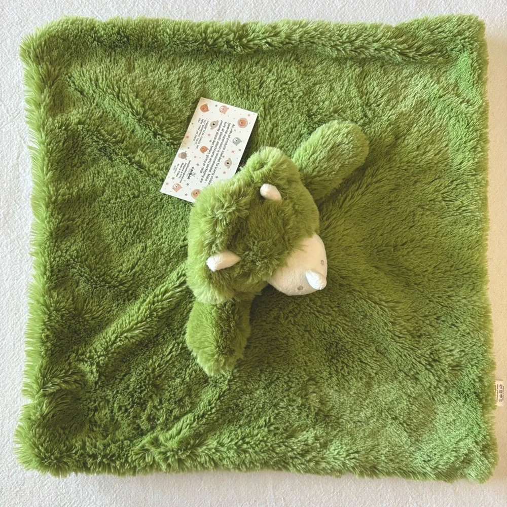 Oobles Green Fuzzy Dino Security Blanket Plush Lovey Rattle Comfort Toy NEW