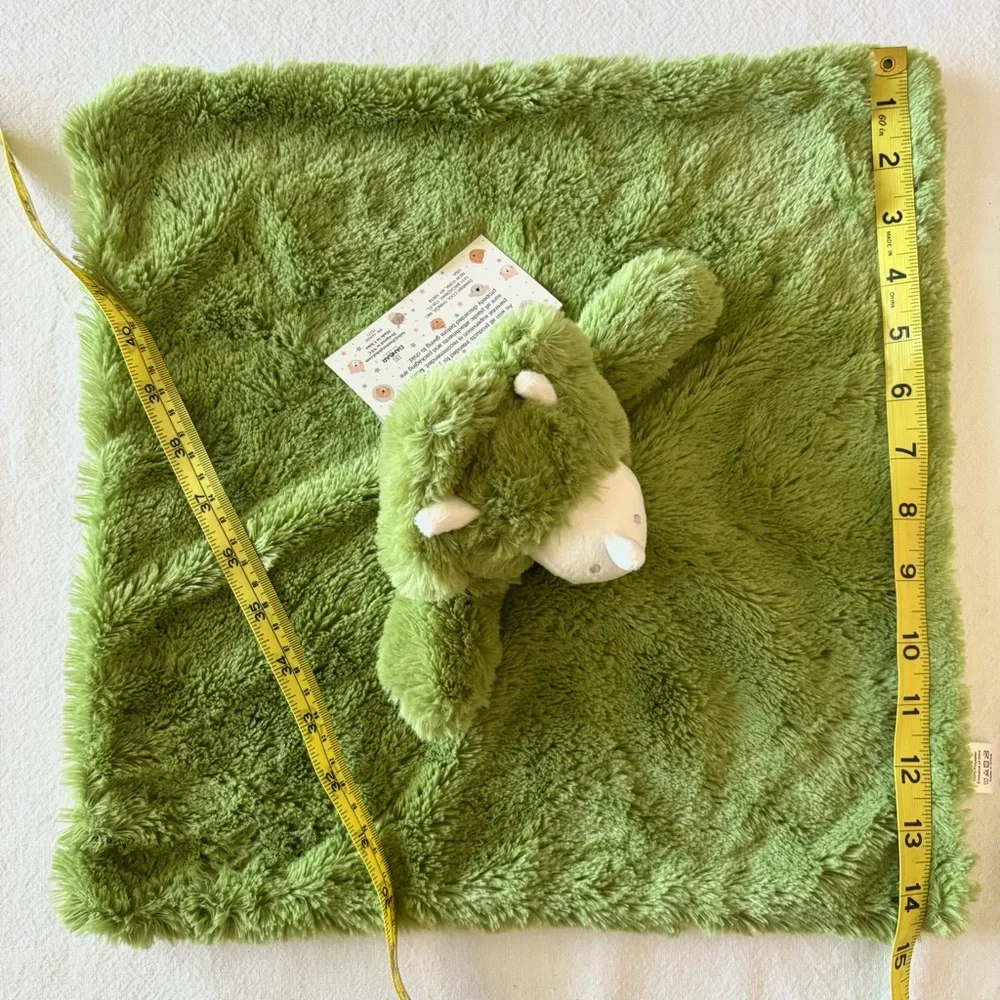 Oobles Green Fuzzy Dino Security Blanket Plush Lovey Rattle Comfort Toy NEW