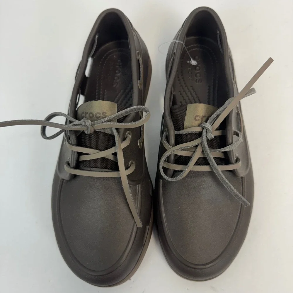 Crocs‎ Mens LiteRide Boat Shoes Espresso Brown Khaki Water Friendly Loafers Sz 7