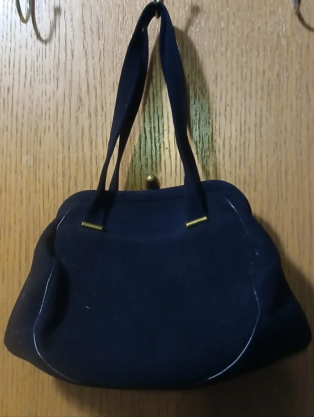 Vintage Dobbie Bag Mid-Century Navy Suede Handbag w/ Red Interior