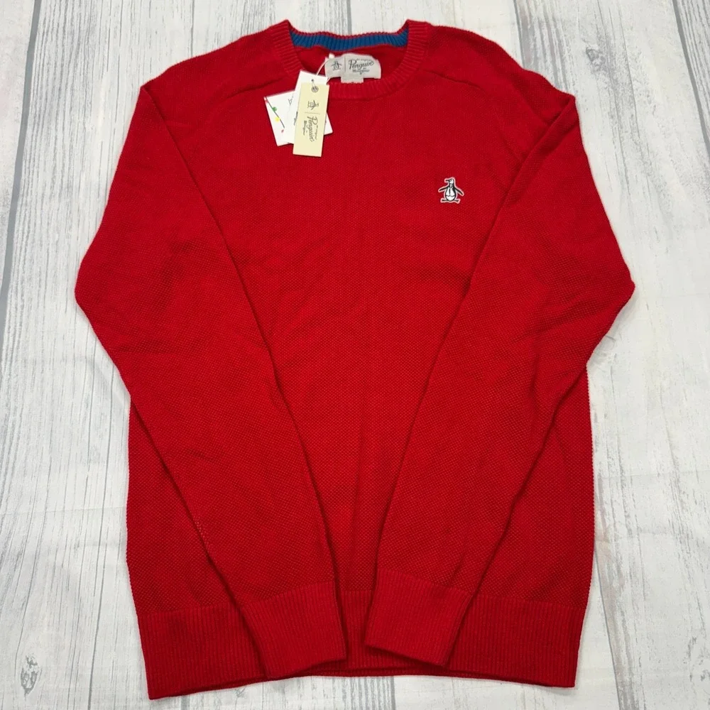 NWT Original Penguin Crewneck‎ Sweater Medium Cherry Red Pullover Mens