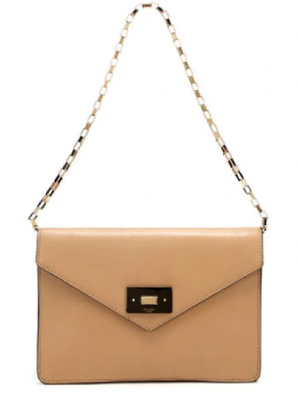 Kate Spade Tan Leather Envelope Shoulder Bag with Gold Chain and PolkaDot Lining