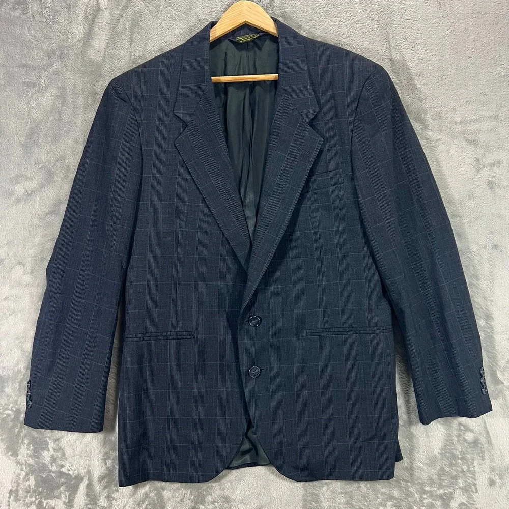C&R Clothiers Blazer Mens 39S Navy Blue Good Worsted Wool Windowpane USA Made