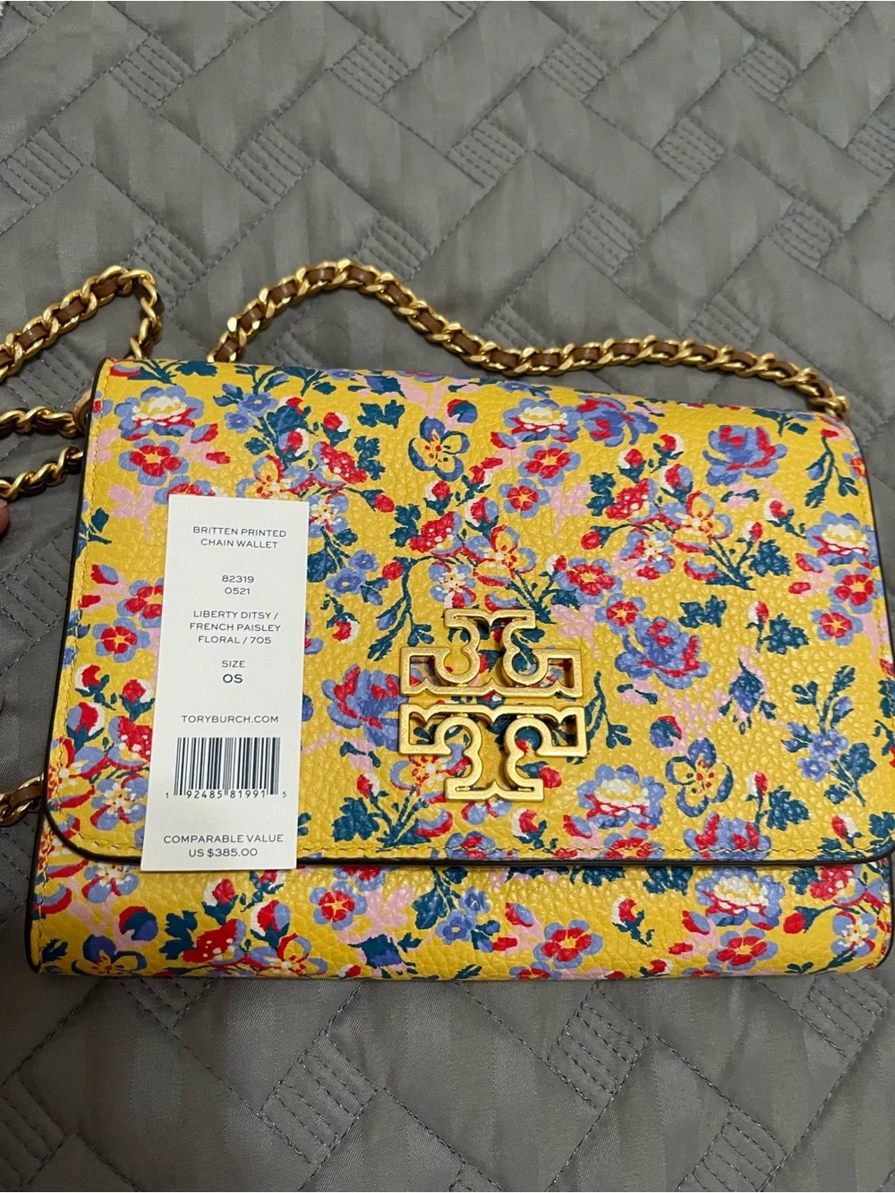 Tory Burch Yellow Floral Leather Crossbody with Gold Logo