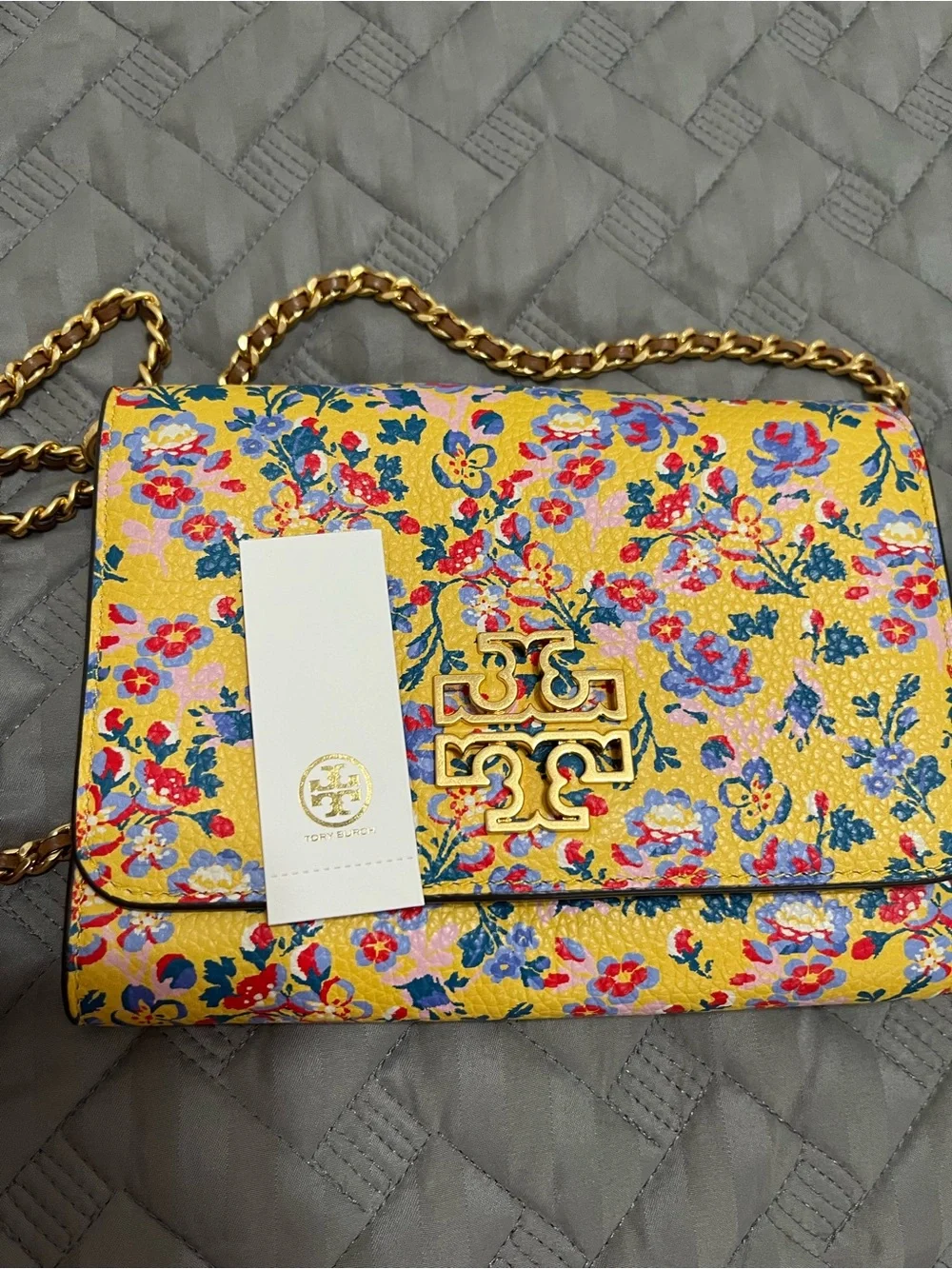 Tory Burch Yellow Floral Leather Crossbody with Gold Logo