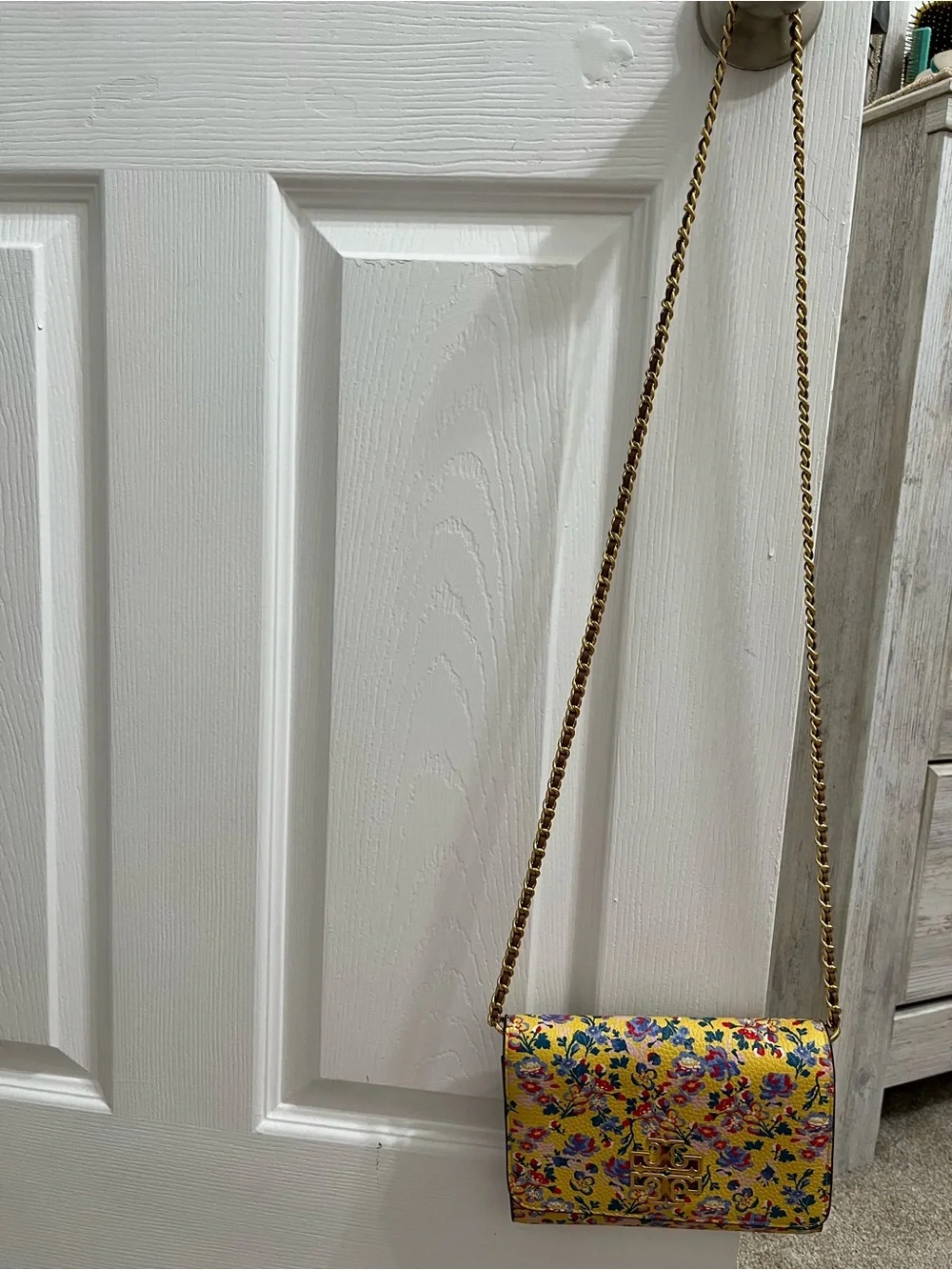 Tory Burch Yellow Floral Leather Crossbody with Gold Logo