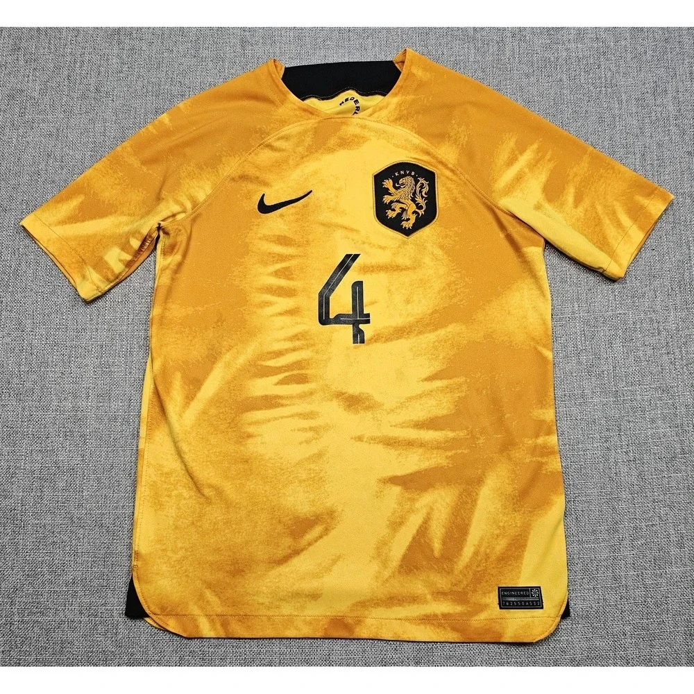 Netherlands National Team Jersey Boys Large Gold Nike Dri Fit Soccer Virgil 4