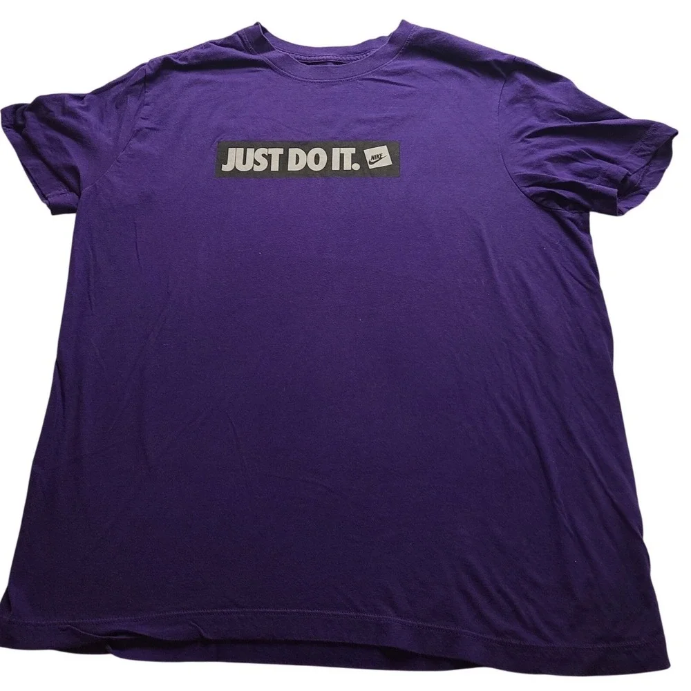 Nike Just Do It Graphic T-Shirt Men's Large Purple Box Logo Cotton Short sleeve