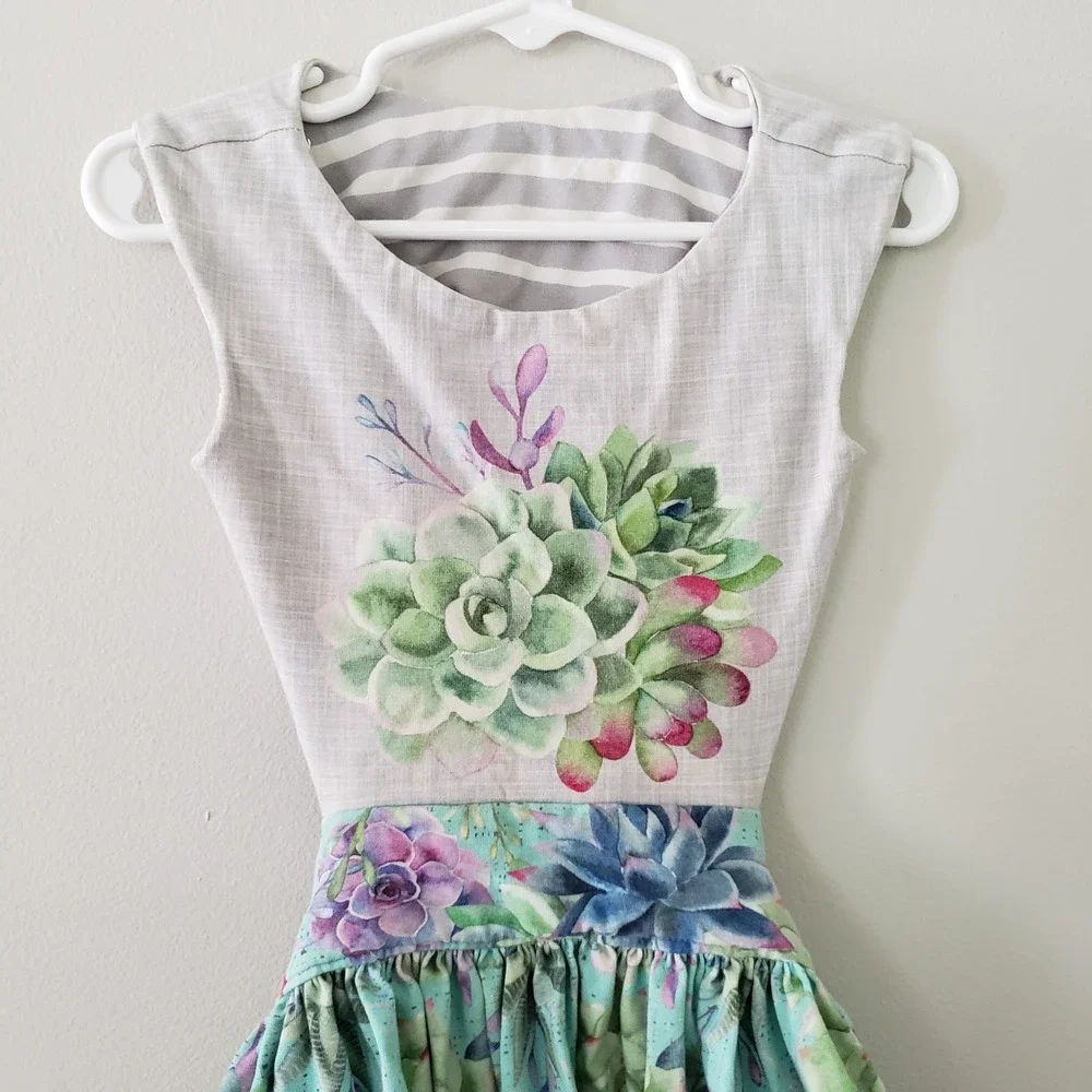 Handmade Little Girl Summer Dress SIZE 3T  Hi-Lo Floral Open Back Pockets READ