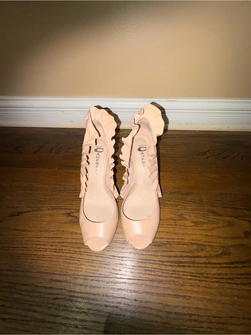 Jeffrey Campbell Peach Ruffle Peep-Toe Heels