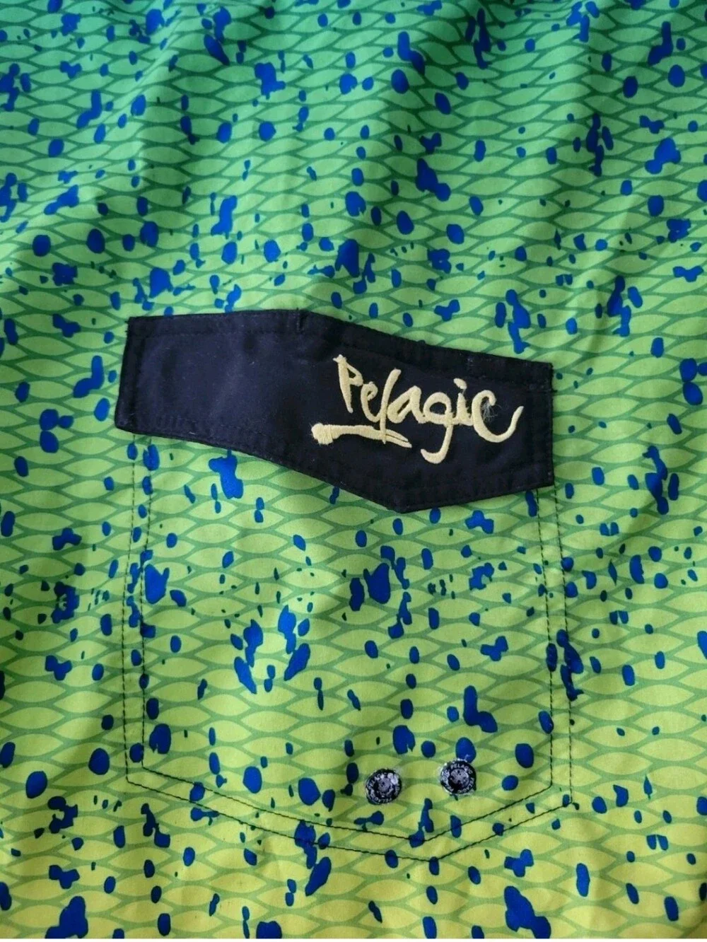 Pelagic Board Shorts Swim Trunks Green Yellow Dorado Swimsuit Pockets Fish 40