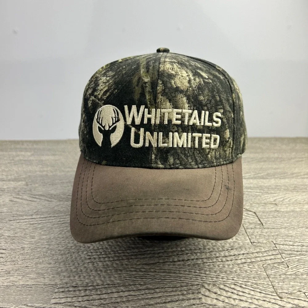 Vintage 90s Whitetails Unlimited Camo Realtree Hat Cap Snap Back Brown Grunge