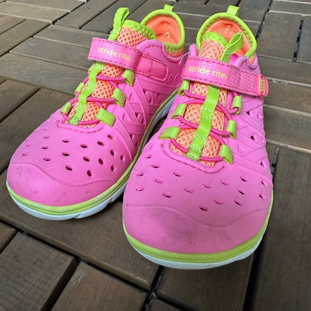 Stride Rite Kids Bright Pink Sneakers with Neon Green Accents