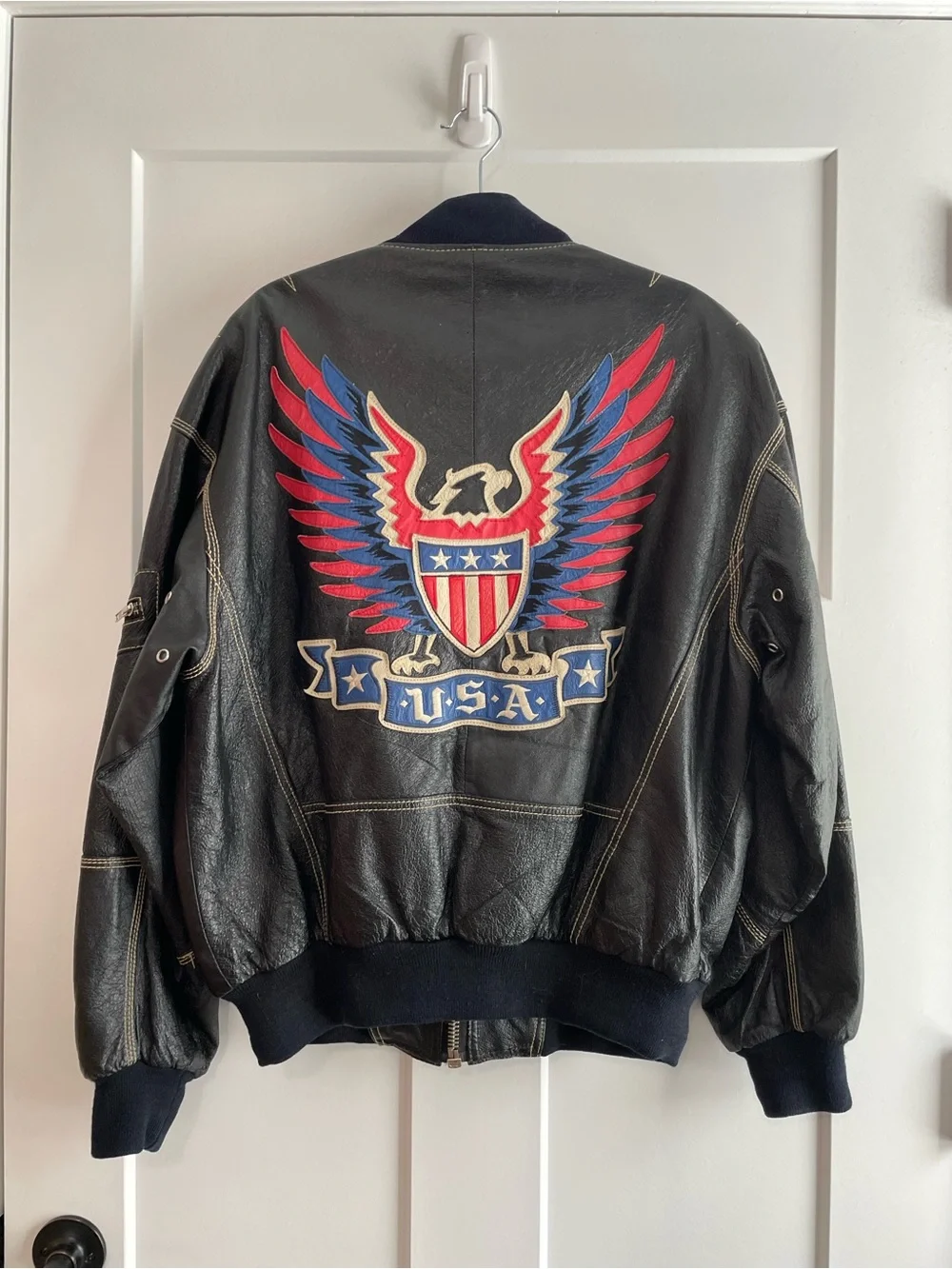 Michael Hoban Tag 88 Eagle USA Black Leather Racing Style Jacket Where Mi