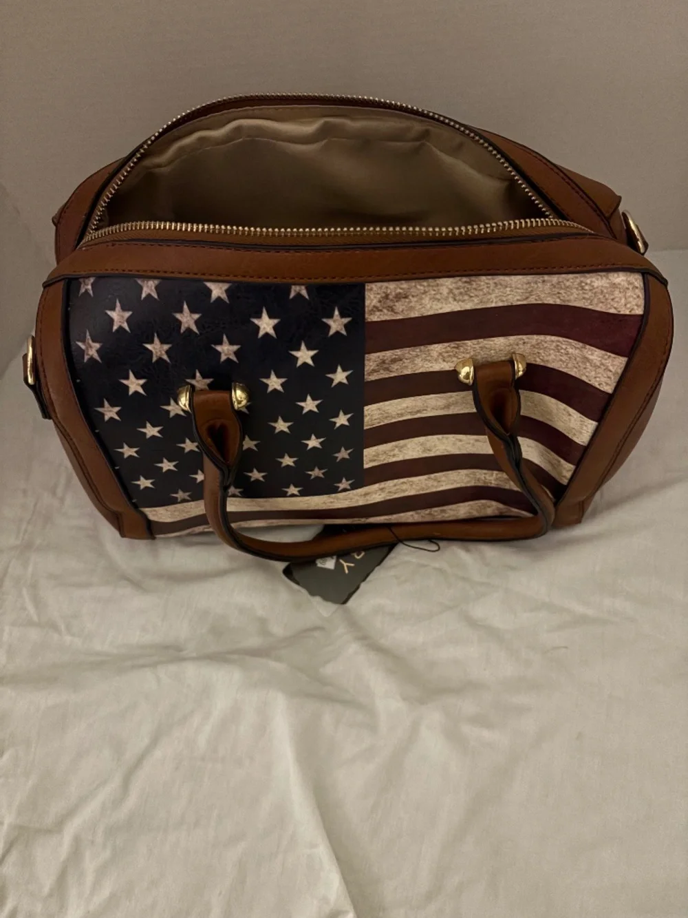 NWT Patriotic American Flag Satchel Handbag | Faux Leather | Crossbody Shoulder