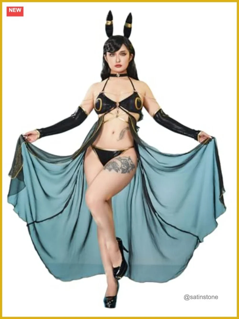 Cosplay Bikini Set with Cover Up Headband Halter Lace Up Swimwear Rave Bathing