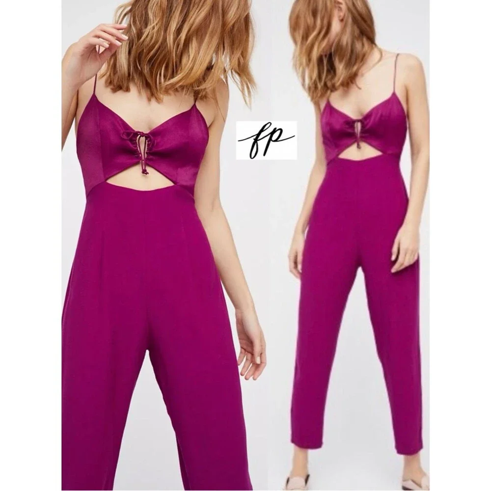 Free People Nolita Romper Small Plum Cutout Boho Festival Jumpsuit NWT Magenta S