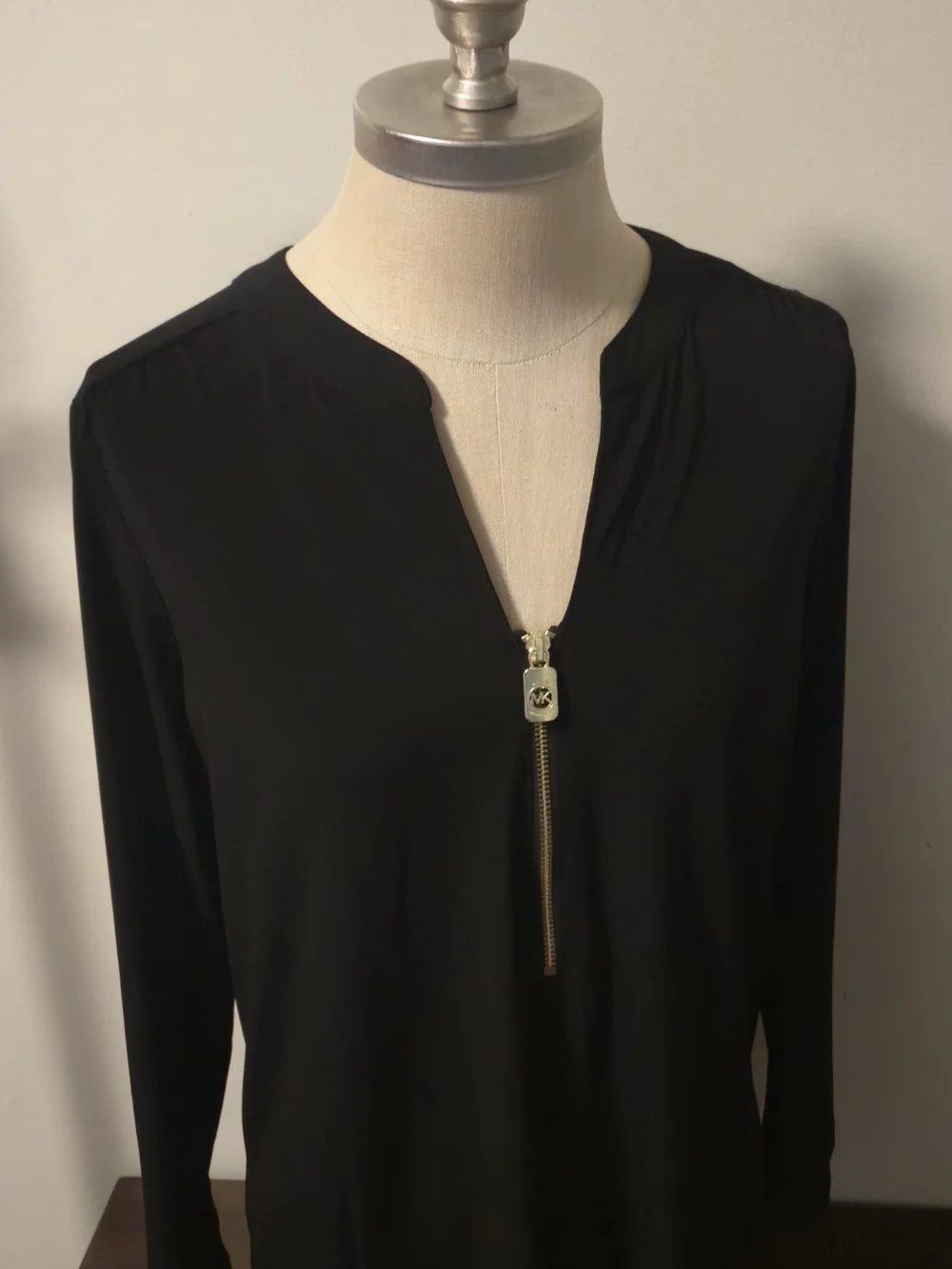 Michael Kors Black Long Sleeve  V-neck Zip Front Tunic Medium