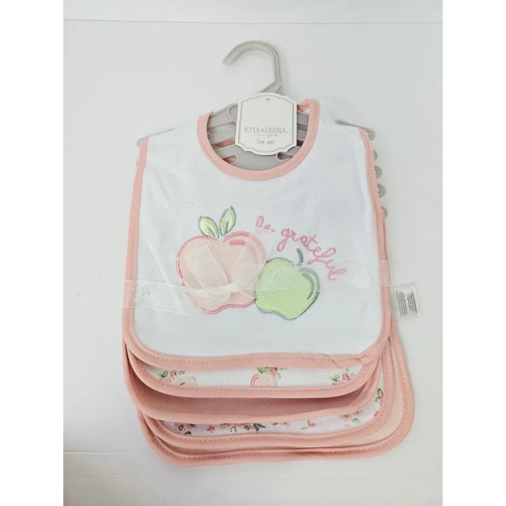 Kyle & Deena Baby  Bibs 5 Pack Be Grateful apple peach‎ NWT