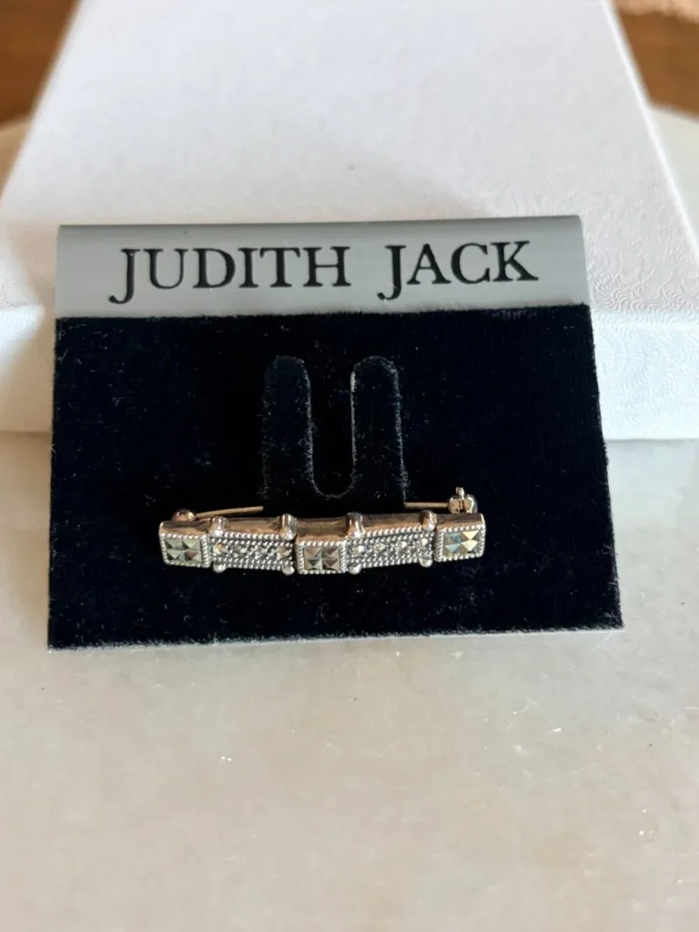 Judith Jack Sterling Silver Marcasite Bar Brooch | Vintage Art Deco Style Pin
