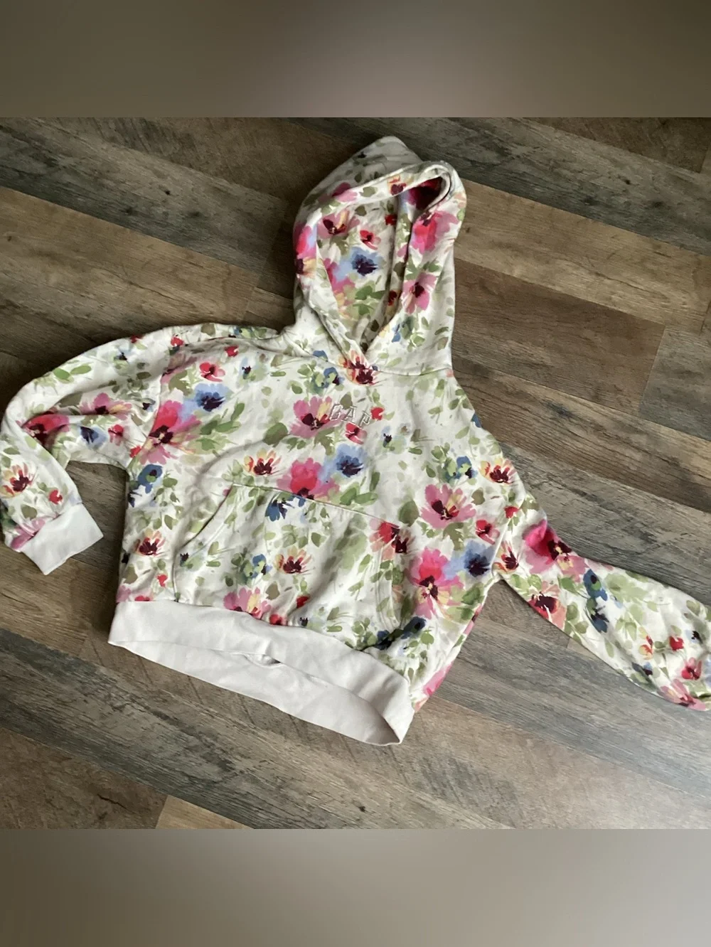Gap kids Hooded Sweatshirt in Cream with Pink & Green Accents