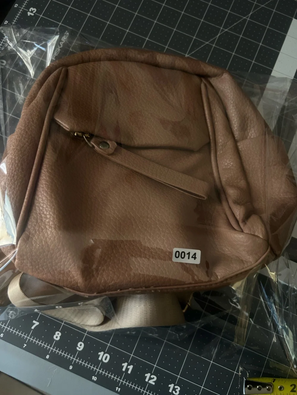Casual Brown Pebbled Leather Backpack with Beige Webbing Straps