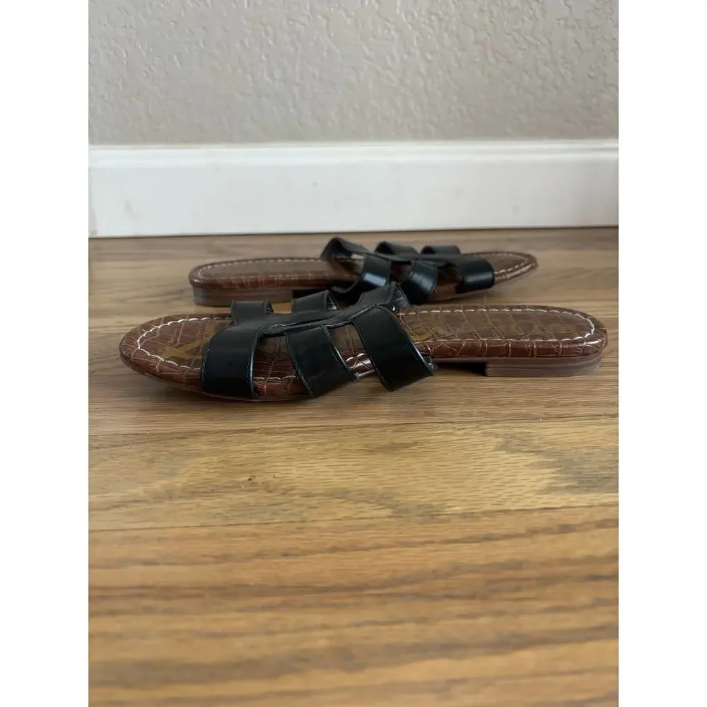 Sam Edelman Byrna Strappy Slide Sandals Black Leather Flat Open Toe Size 6