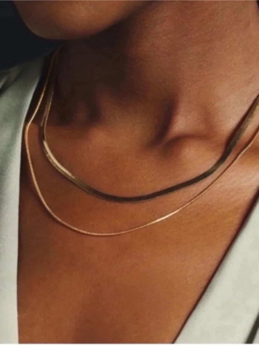 New! Gold Herringbone Snake Chain Necklace Stack Set (2002) NWOT