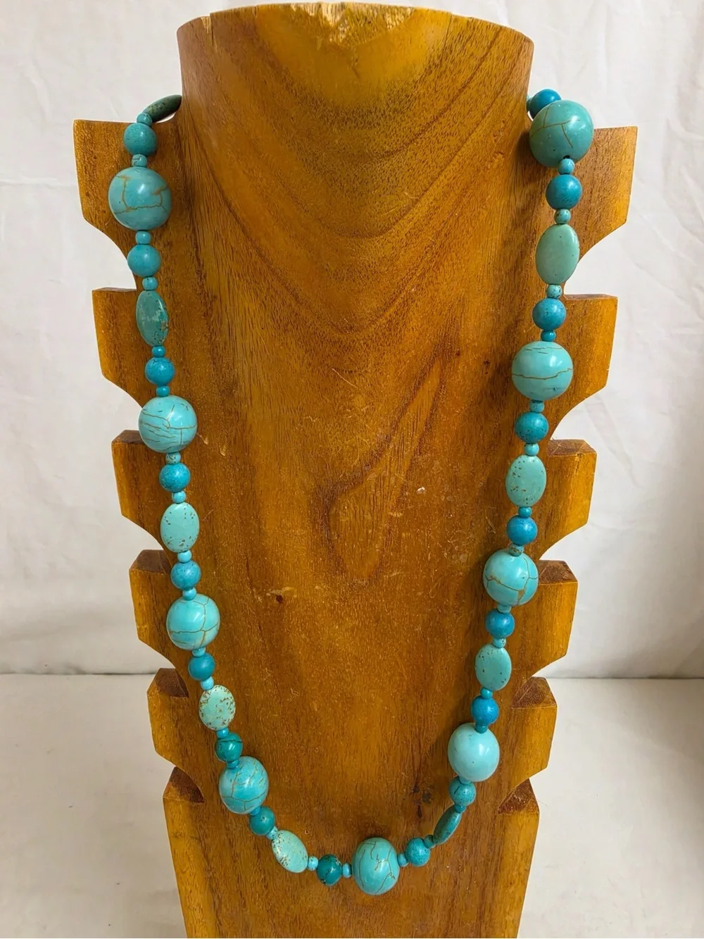 Handmade Turquoise Blue Beaded Necklace Toggle Clasp Boho Southwest New