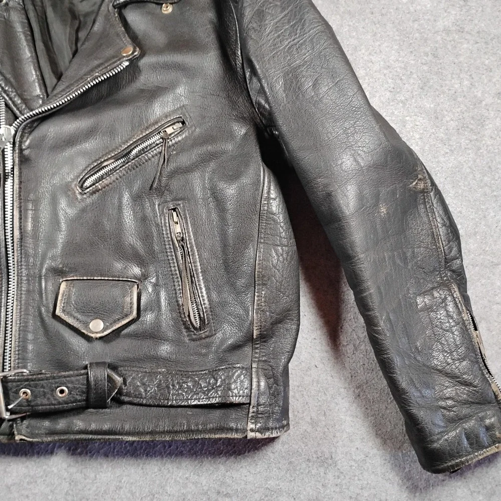 Vintage Wilsons Leather Motorcycle Jacket Mens Black Thinsulate Belted Biker L
