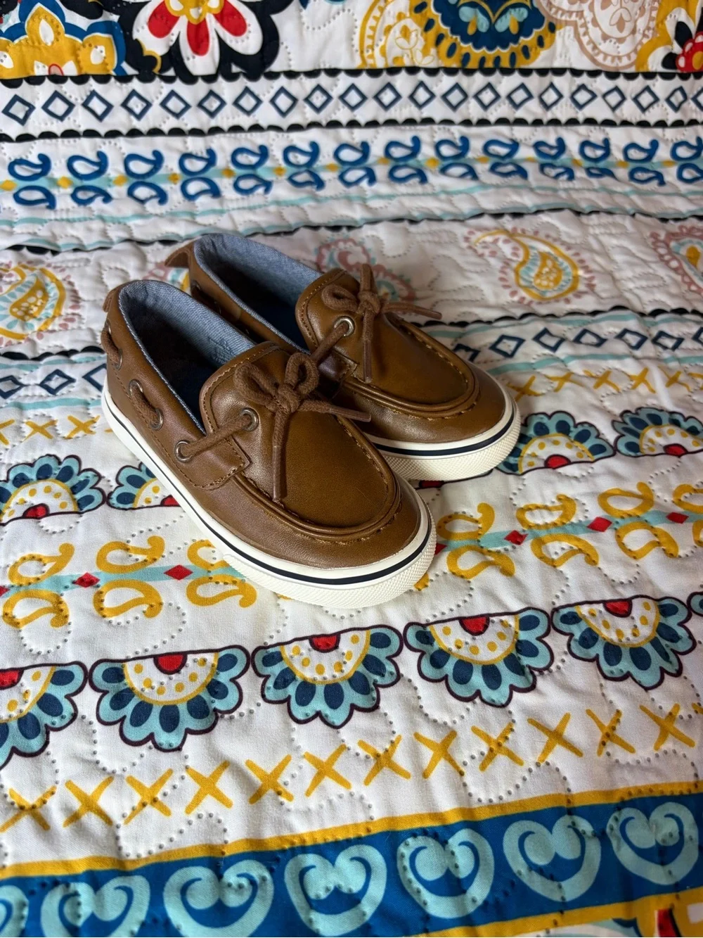 Old Navy Brown Leather-Style Kids Boat Shoes with White Soles