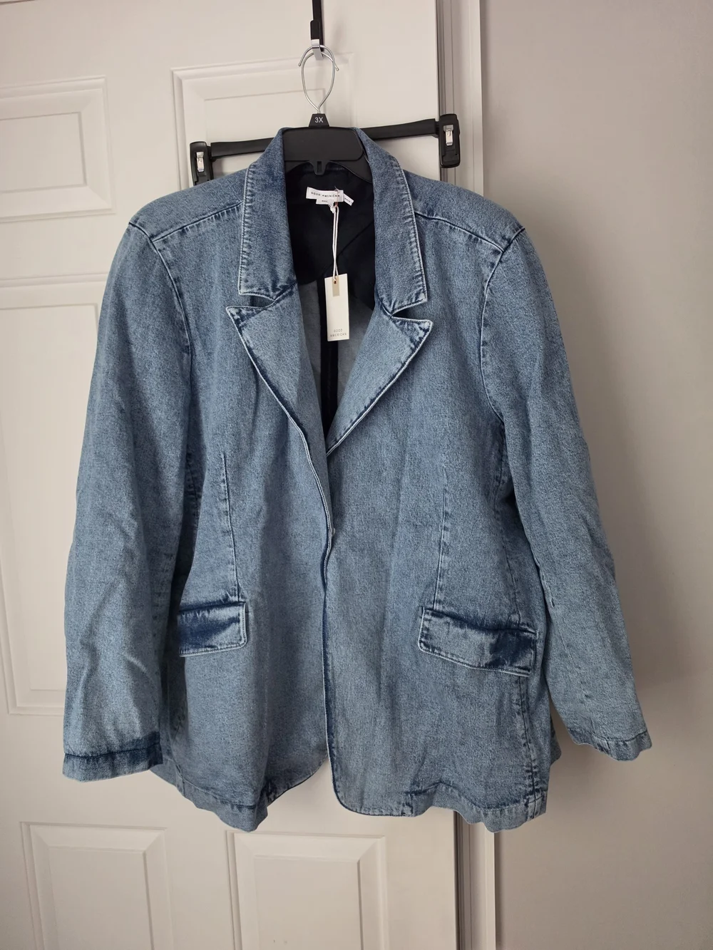 Good American Longline Denim Blazer Jacket 5X NWT