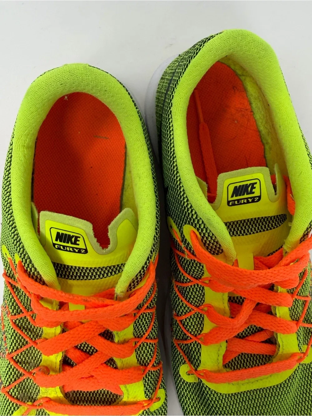 Nike Fury 2 Kids' Neon Green Athletic Sneakers with Orange Accents Sz. 4y