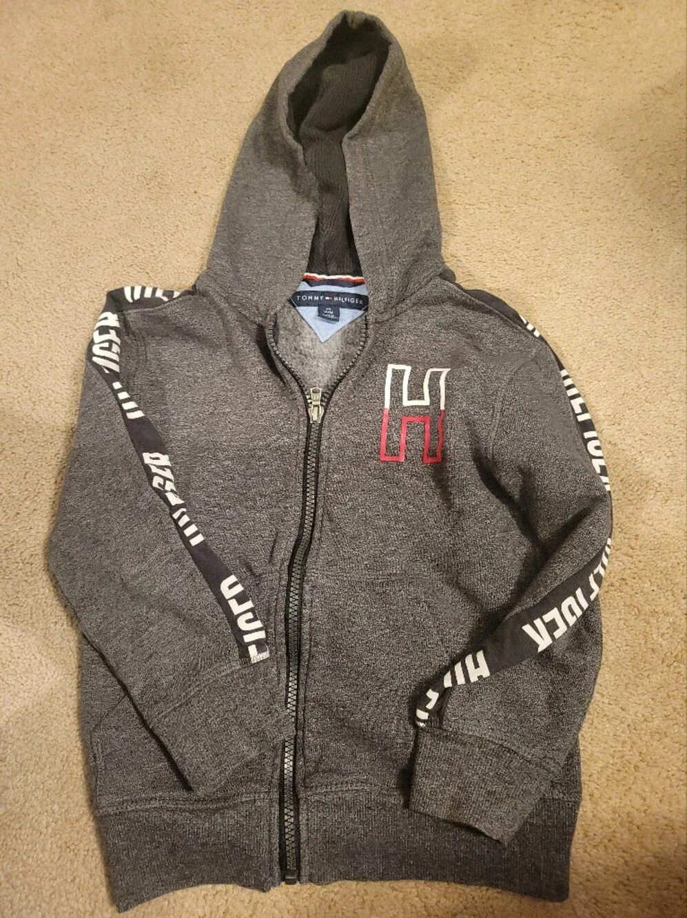 Tommy Hilfiger Kids' Heather Gray Zip Hoodie with Red H Patch